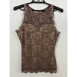 Boston Proper Tank Top Womens Large Brown Lace Sequin Sleeveless Y2K Style USA